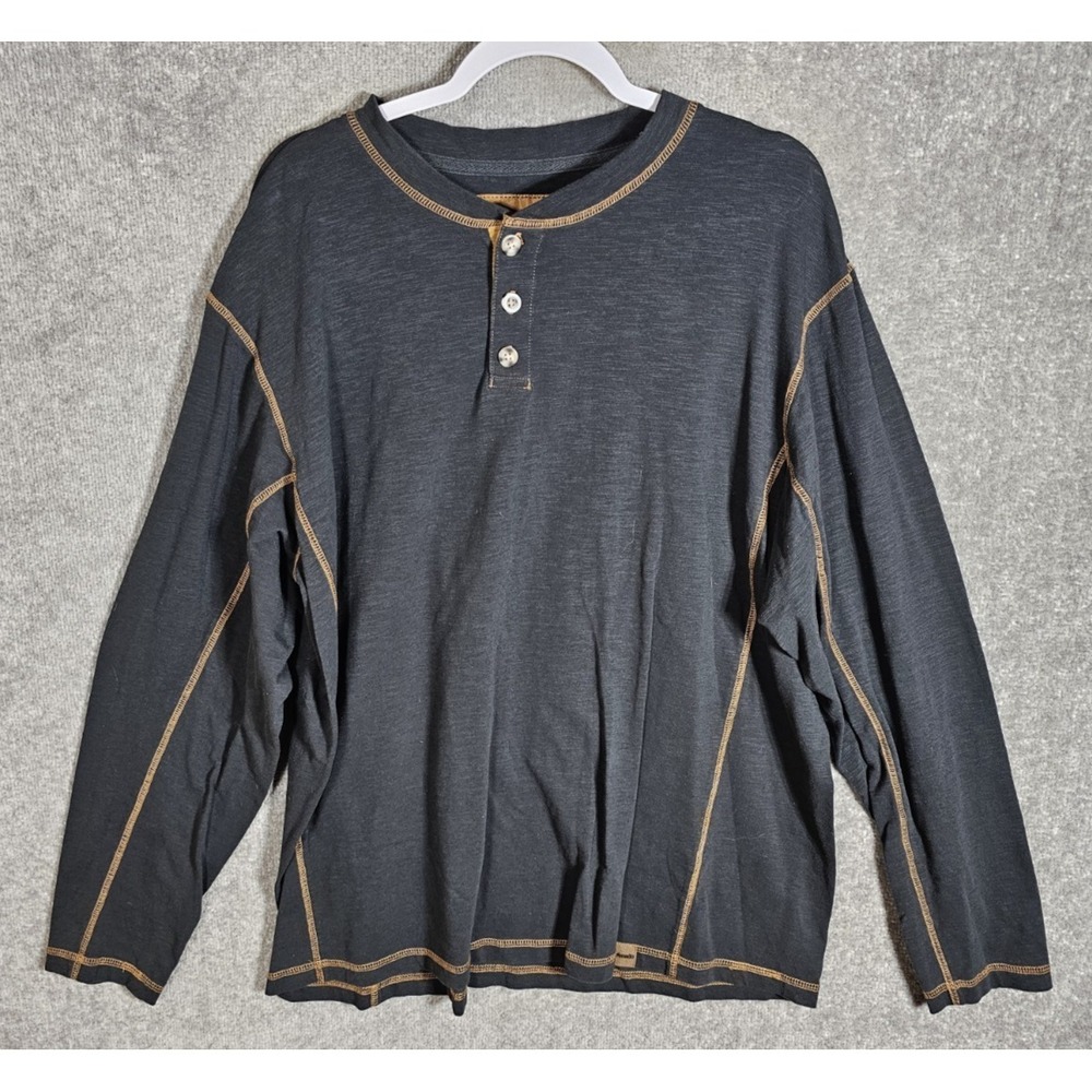 Venado Henley Shirt Mens Size XLT Black Slub Knit Long Sleeve Contrast Stitching